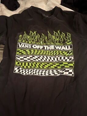 Kids Vans Off The Wall Black Tee with Neon Green & White Graphic